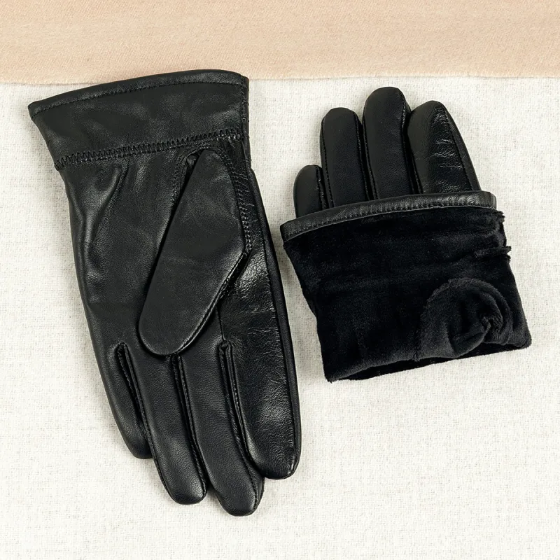 Shanghai Story Sheepskin Knit Gloves Men's Black Gift Box Set-59