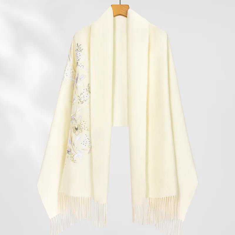 Shanghai Story 100% Sheep Wool Shawls Women's Floral Pattern 4 Colors Available-7