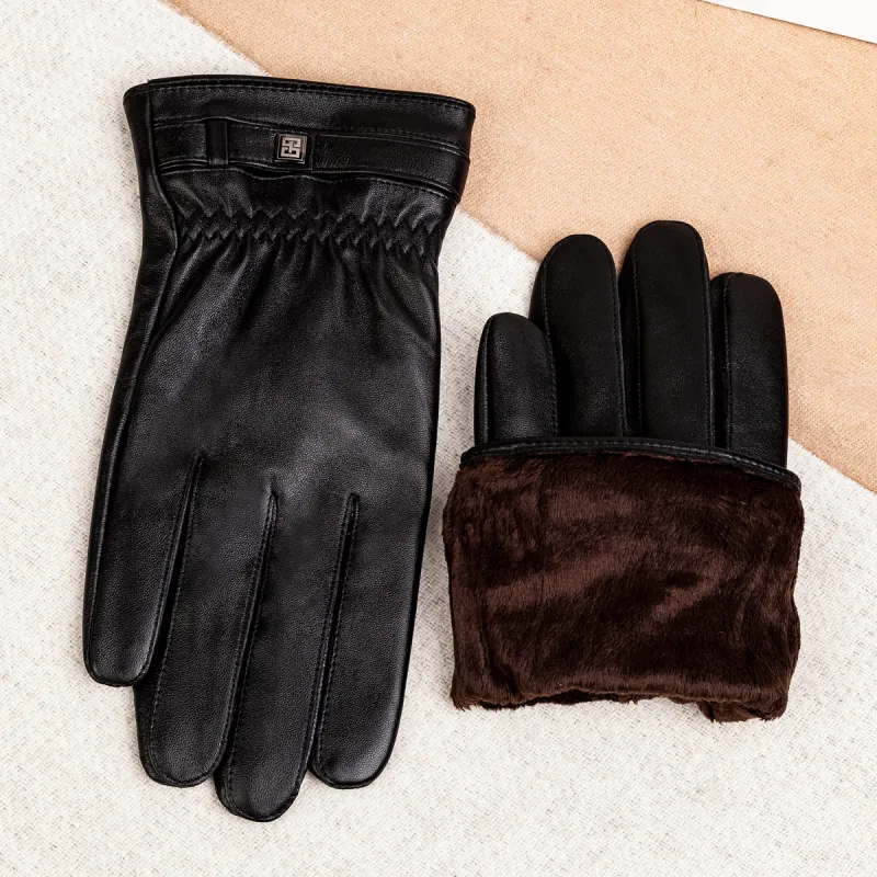 Shanghai Story Sheepskin Knit Gloves Men's Black Gift Box Set-35