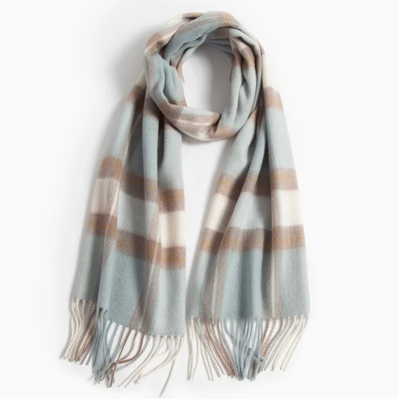 Shanghai Story 100% Cashmere Knit Scarves Unisex Beige And Orange Check Gift Box Set-31