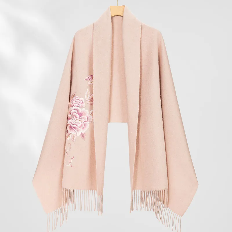 Shanghai Story 100% Sheep Wool Shawls Women's National Elegance Peony 4 Colors-7
