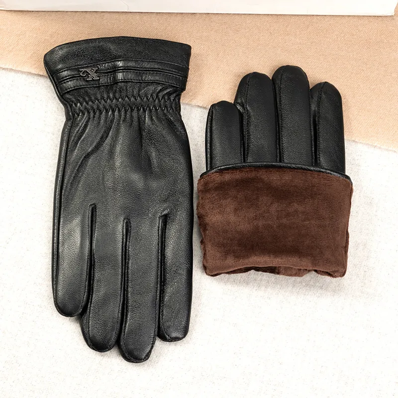 Shanghai Story Sheepskin Knit Gloves Men's Black Gift Box Set-2