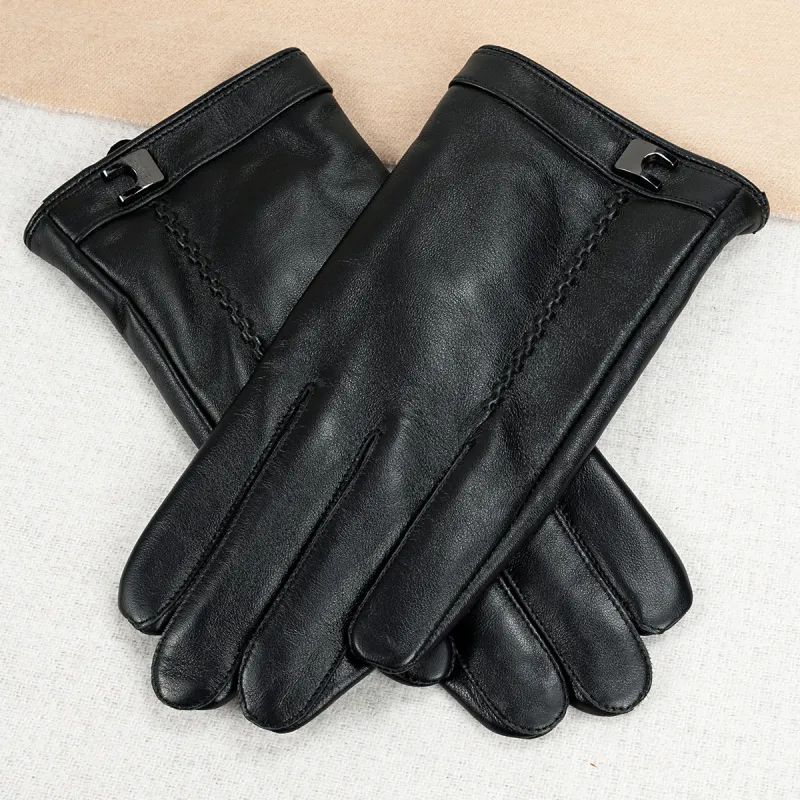 Shanghai Story Sheepskin Knit Gloves Men's Black Gift Box Set-10
