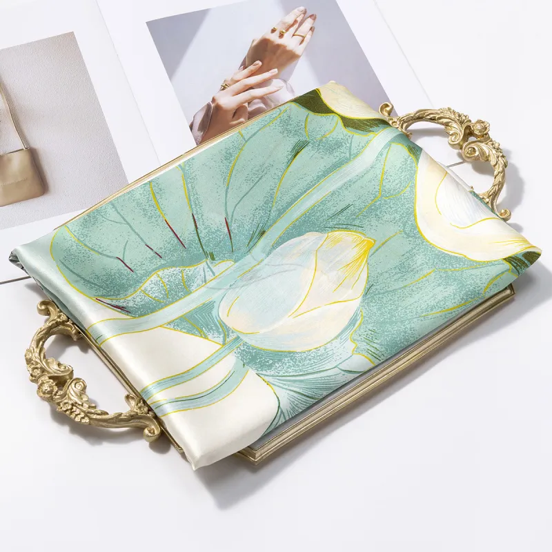 Shanghai Story 100% Mulberry Silk Scarves Women's Summer Solstice Listening To Lotus, Gift Box Set-2