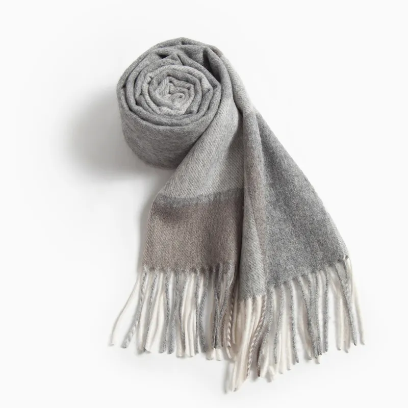 Shanghai Story 100% Cashmere Knit Scarves Unisex Beige And Orange Check Gift Box Set-63