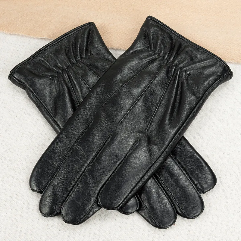 Shanghai Story Sheepskin Knit Gloves Men's Black Gift Box Set-63