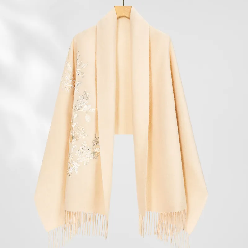 Shanghai Story 100% Sheep Wool Shawls Women's Floral Pattern 4 Colors Available-3