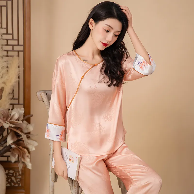 Shanghai Story Pajama Set Women's Pink Oranges-5