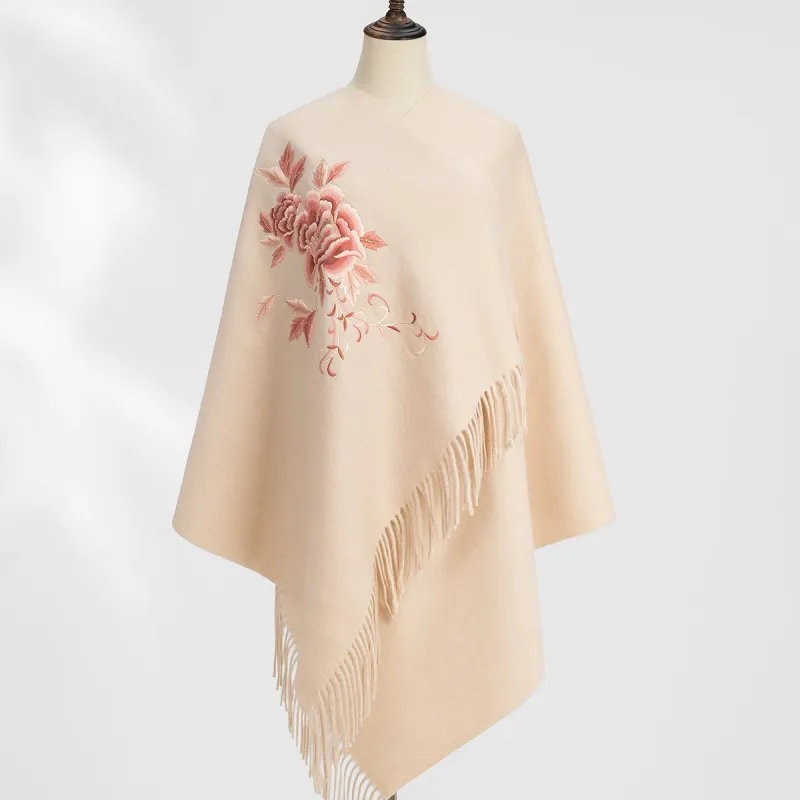 Shanghai Story 100% Sheep Wool Shawls Women's National Elegance Peony 4 Colors-2