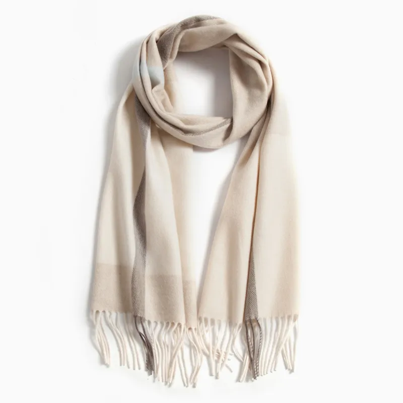 Shanghai Story 100% Cashmere Knit Scarves Unisex Beige And Orange Check Gift Box Set-1