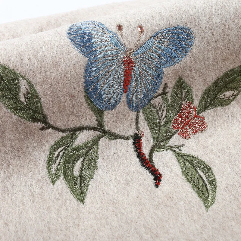 Shanghai Story 100% Sheep Wool Knit Scarves Women's Floral Butterfly Dance-5