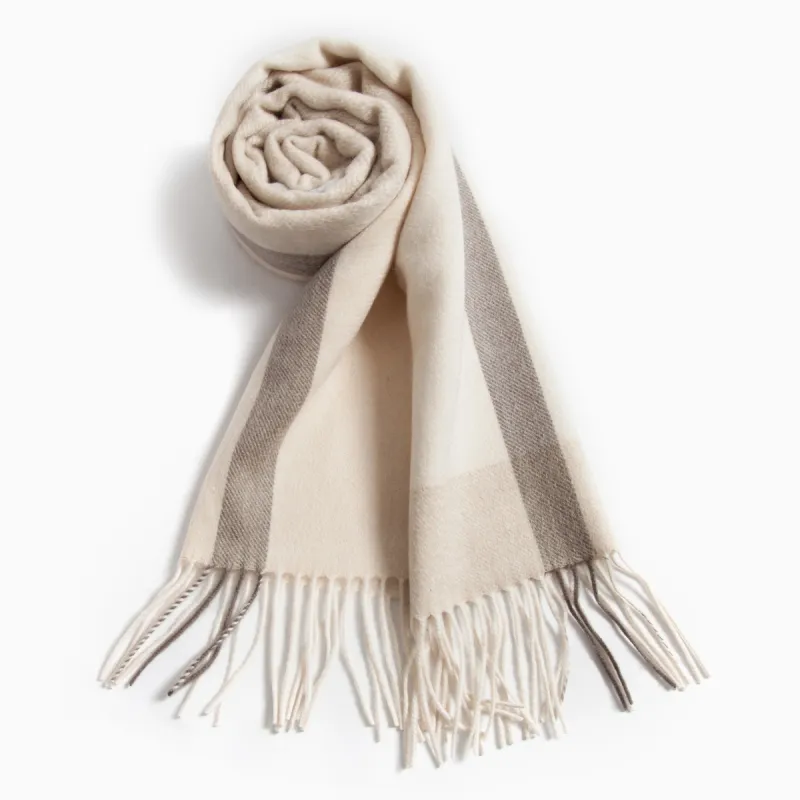 Shanghai Story 100% Cashmere Knit Scarves Unisex Beige And Orange Check Gift Box Set-2