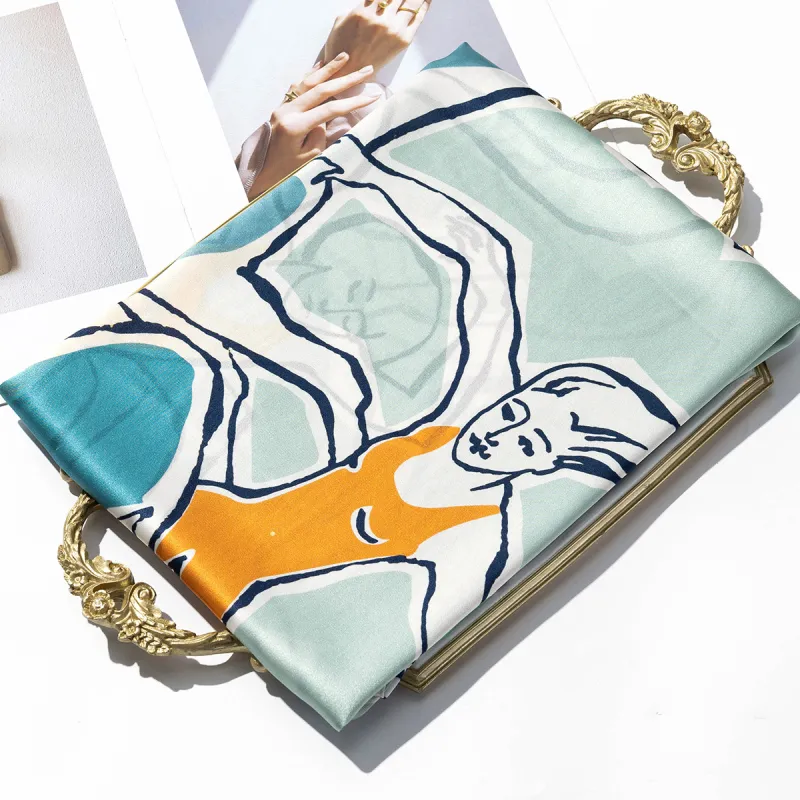 Shanghai Story 100% Mulberry Silk Scarves Women's Blue White, Gift Box Set-45