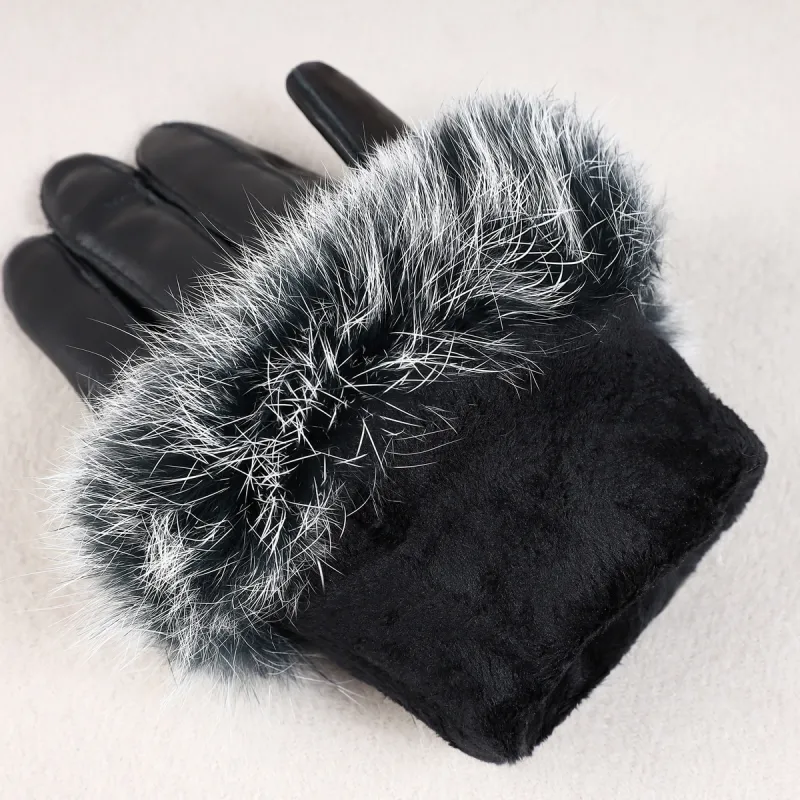 Shanghai Story Sheepskin Knit Gloves Women's Black-2