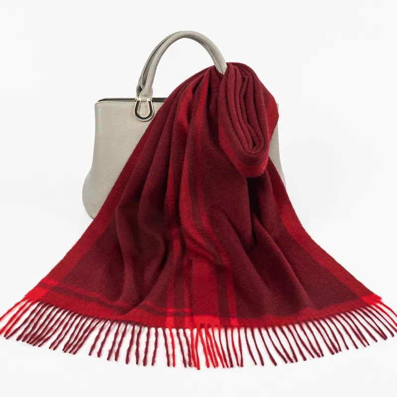 Shanghai Story 100% Cashmere Knit Scarves Unisex Beige And Orange Check Gift Box Set-77
