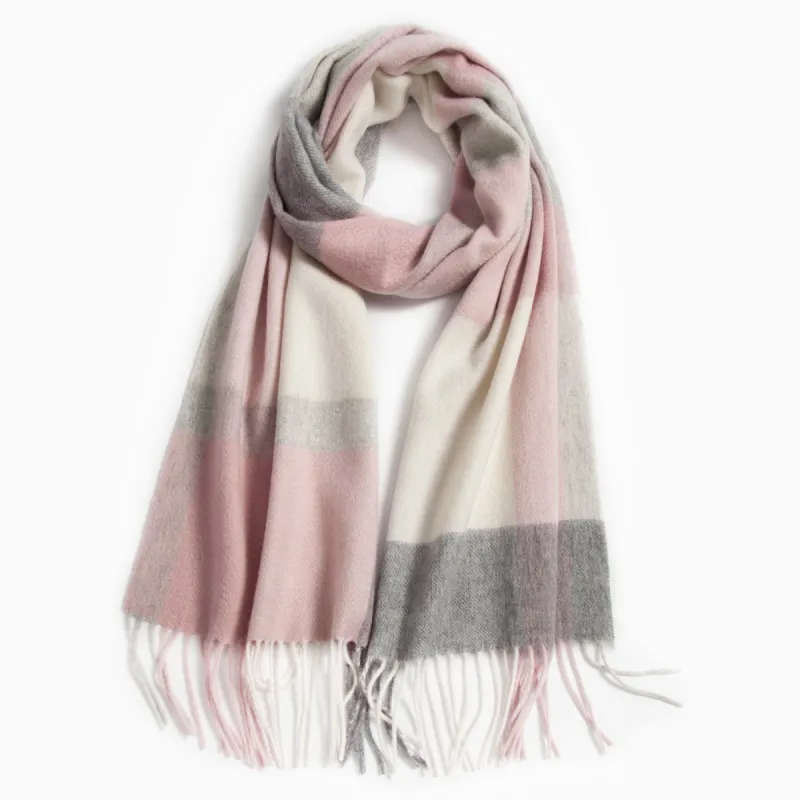 Shanghai Story 100% Cashmere Knit Scarves Unisex Beige And Orange Check Gift Box Set-5