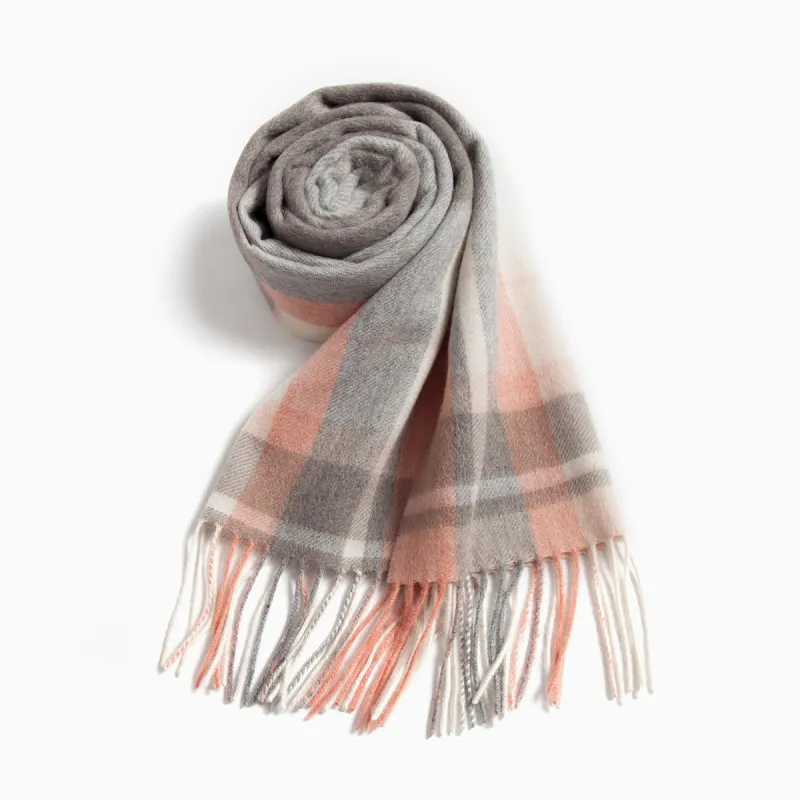 Shanghai Story 100% Cashmere Knit Scarves Unisex Beige And Orange Check Gift Box Set-57