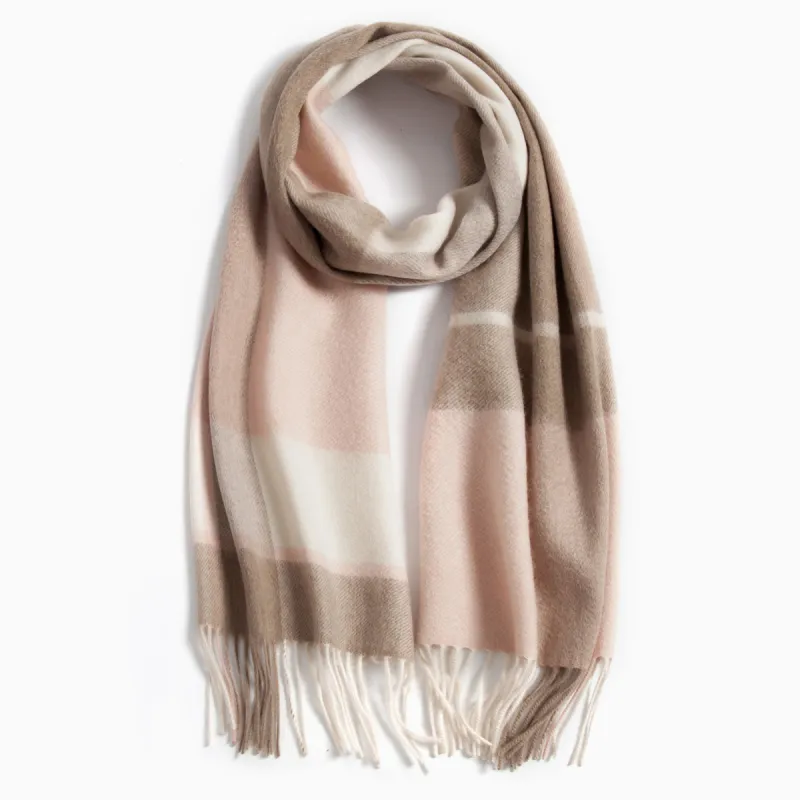 Shanghai Story 100% Cashmere Knit Scarves Unisex Beige And Orange Check Gift Box Set-9