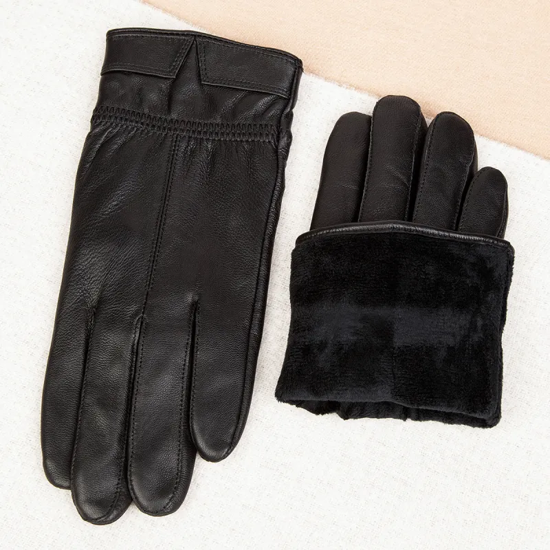 Shanghai Story Sheepskin Knit Gloves Men's Black Gift Box Set-55