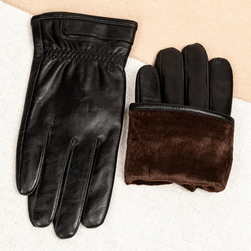 Shanghai Story Sheepskin Knit Gloves Men's Black Gift Box Set-43