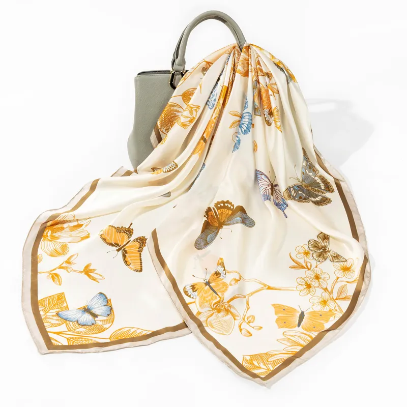 Shanghai Story 100% Mulberry Silk Scarves Women's Blue White, Gift Box Set-67