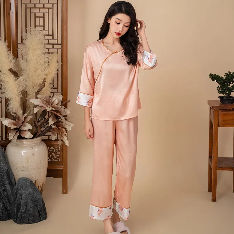 Shanghai Story Pajama Set Women's Pink Oranges-3