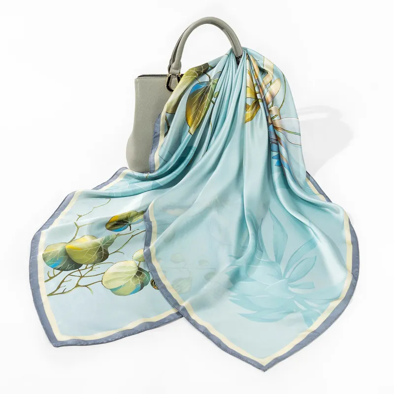 Shanghai Story 100% Mulberry Silk Scarves Women's Blue White, Gift Box Set-53