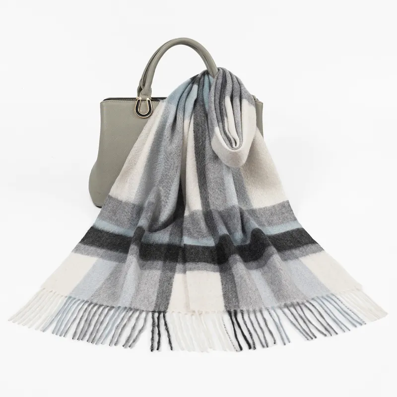Shanghai Story 100% Cashmere Knit Scarves Unisex Beige And Orange Check Gift Box Set-85