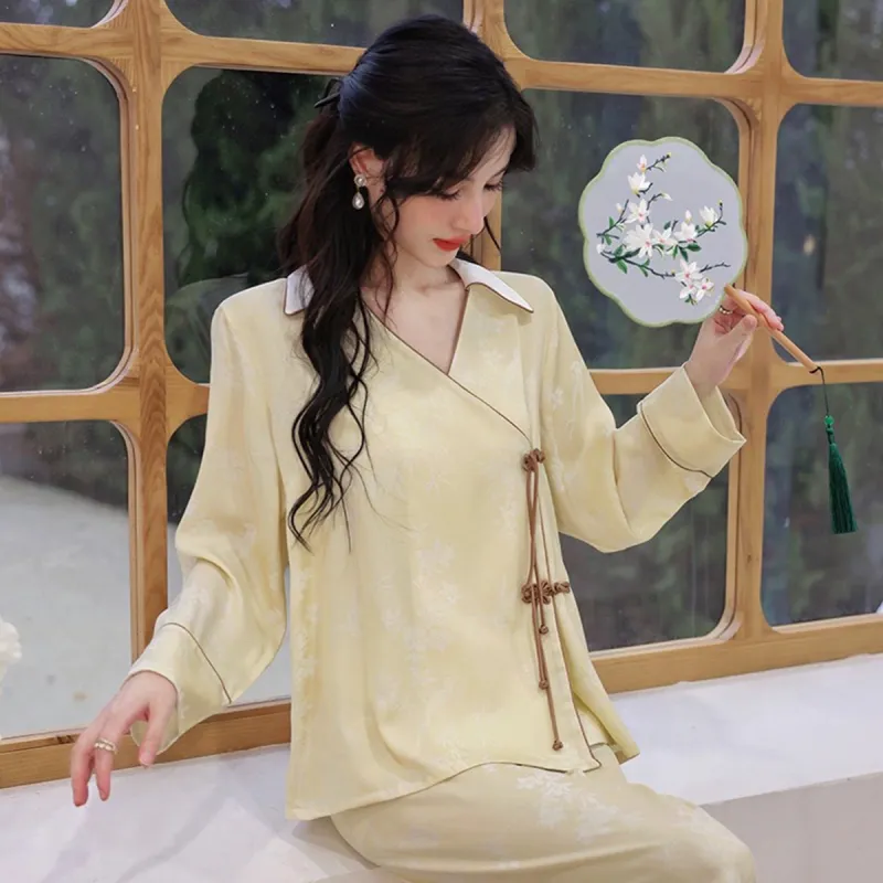 Shanghai Story Pajama Set Women's Light Beige Yellow-2