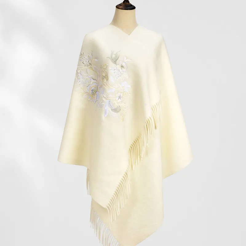 Shanghai Story 100% Sheep Wool Shawls Women's Floral Pattern 4 Colors Available-6
