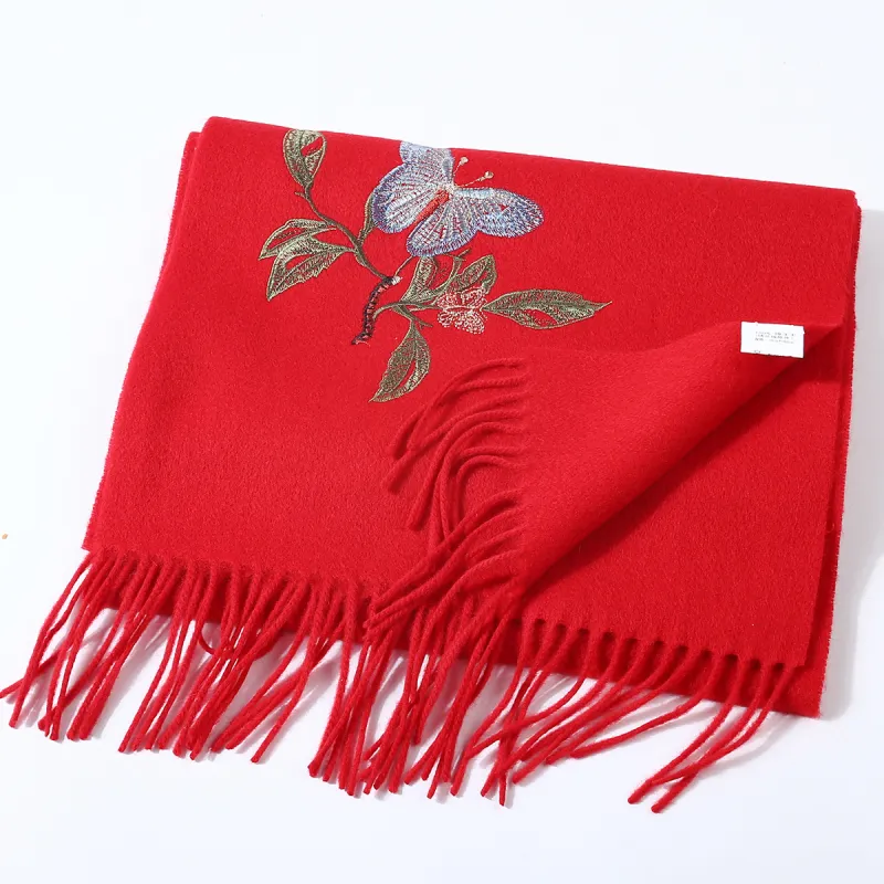Shanghai Story 100% Sheep Wool Knit Scarves Women's Floral Butterfly Dance-1