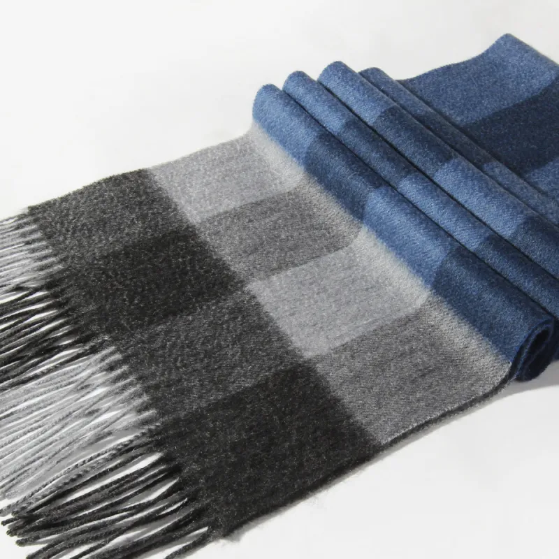 Shanghai Story 100% Cashmere Knit Scarves Unisex Beige And Orange Check Gift Box Set-22