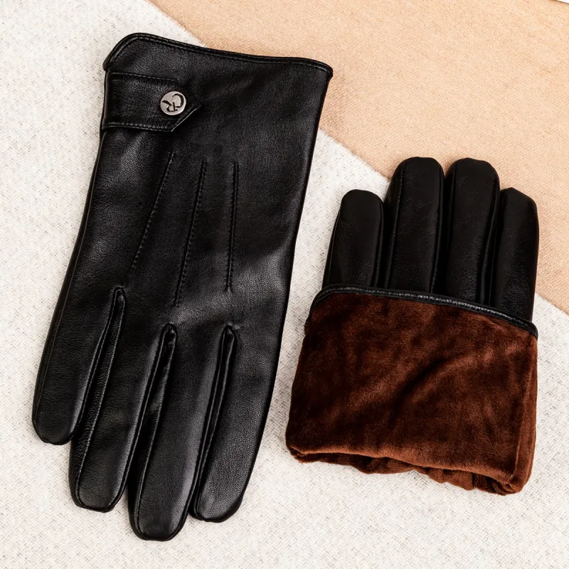 Shanghai Story Sheepskin Knit Gloves Men's Black Gift Box Set-22