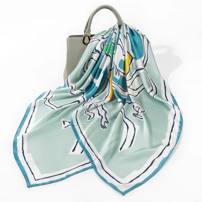 Shanghai Story 100% Mulberry Silk Scarves Women's Blue White, Gift Box Set-43