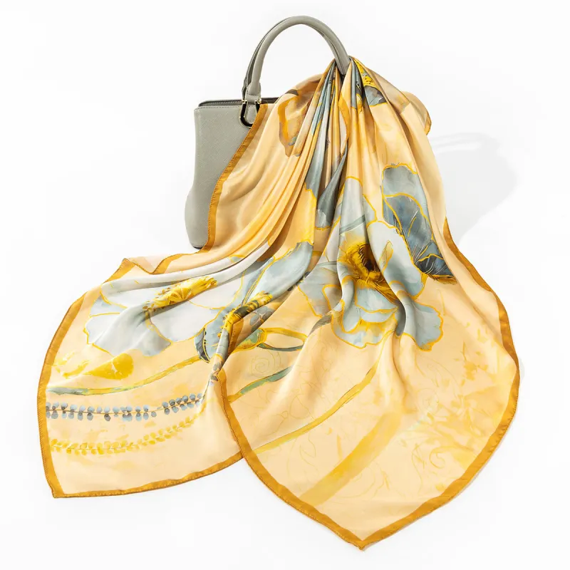 Shanghai Story 100% Mulberry Silk Scarves Women's Blue White, Gift Box Set-63