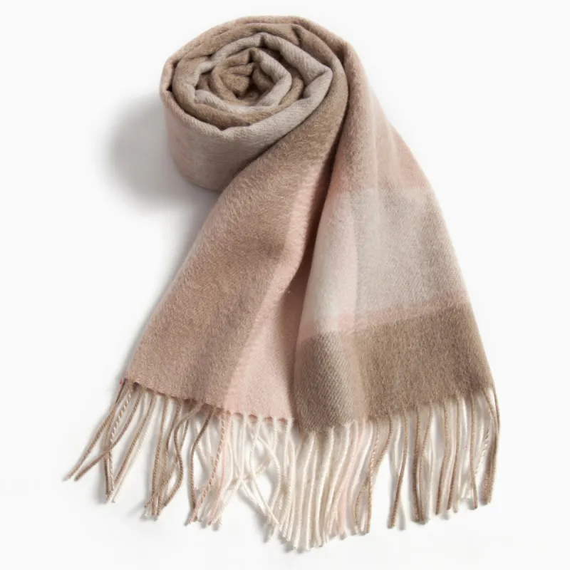 Shanghai Story 100% Cashmere Knit Scarves Unisex Beige And Orange Check Gift Box Set-10