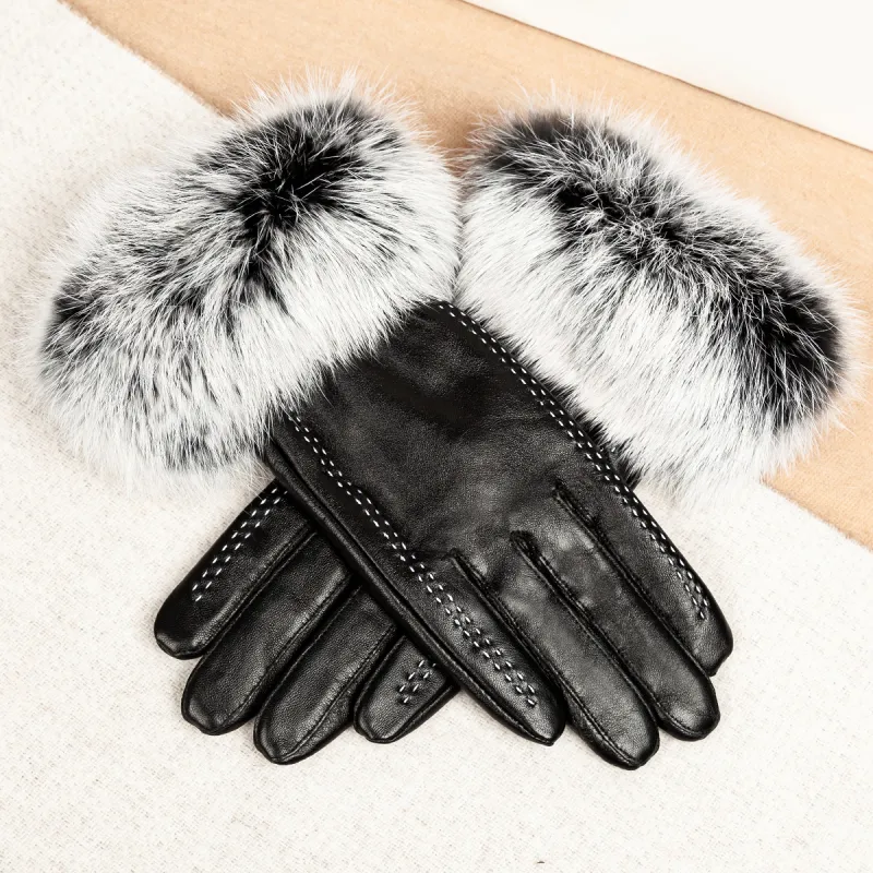 Shanghai Story Sheepskin Knit Gloves Women's Black-7