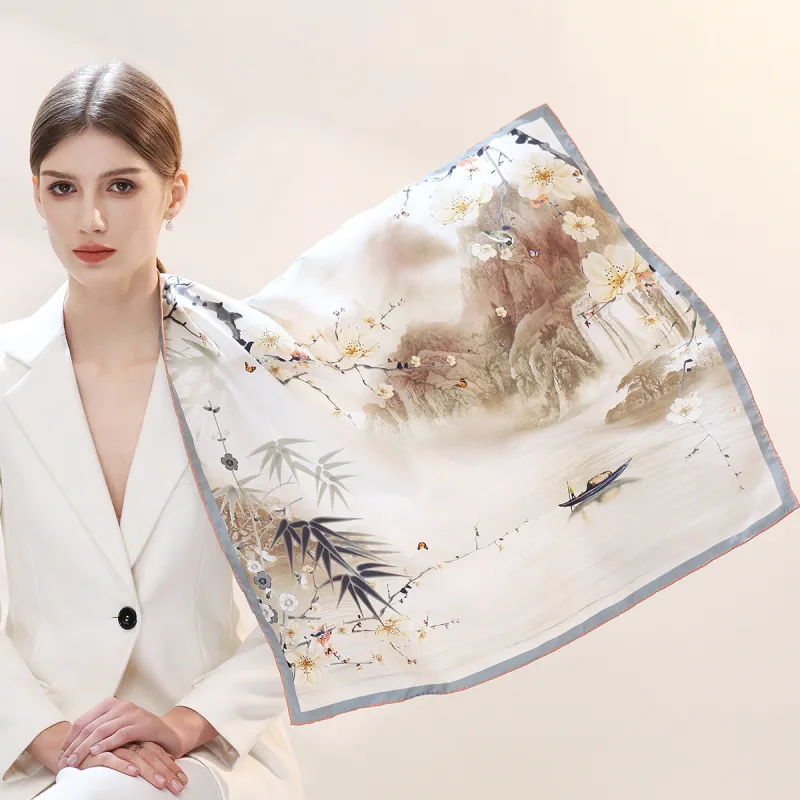 Shanghai Story 100% Mulberry Silk Scarves Women's Fragrant Tea Elegance, Gift Box Set-35