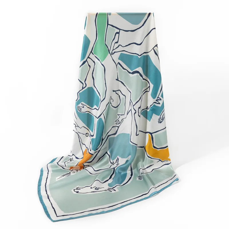 Shanghai Story 100% Mulberry Silk Scarves Women's Blue White, Gift Box Set-44