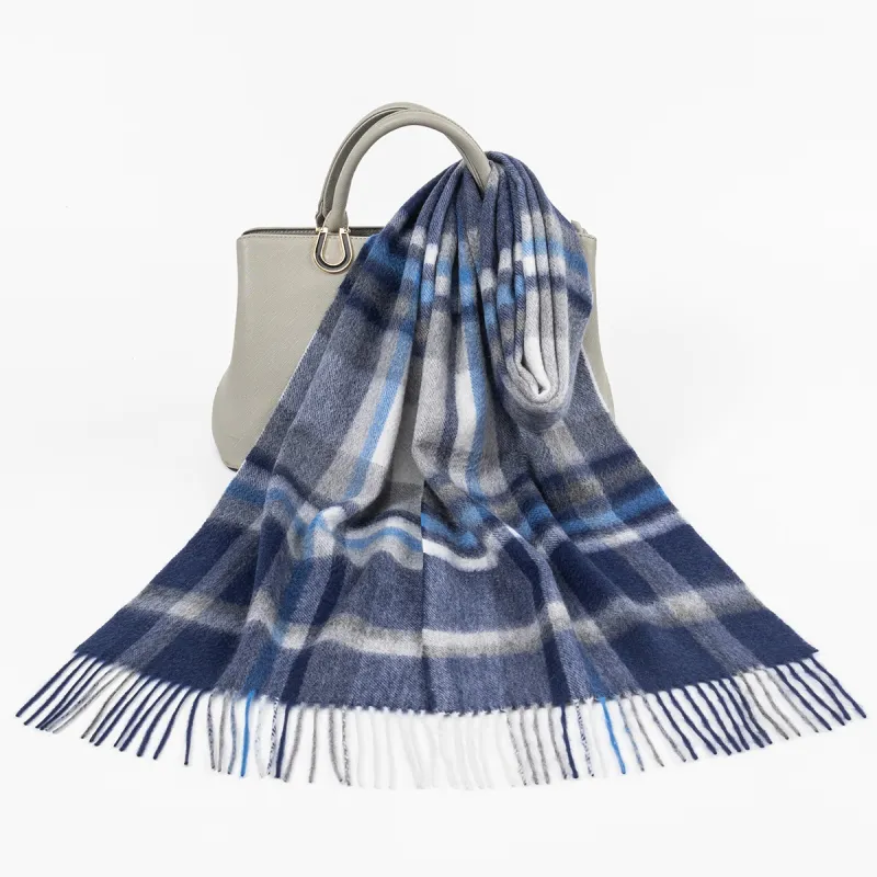 Shanghai Story 100% Cashmere Knit Scarves Unisex Beige And Orange Check Gift Box Set-88