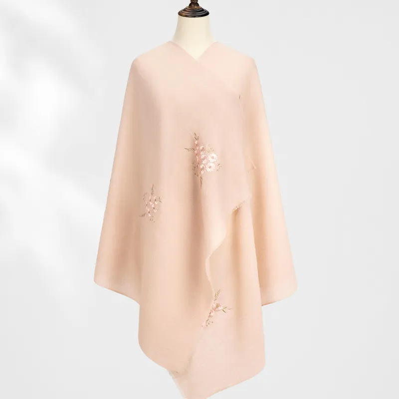 Shanghai Story 100% Sheep Wool Knit Scarves Women's Pinkish Purple Cherry Blossom-8