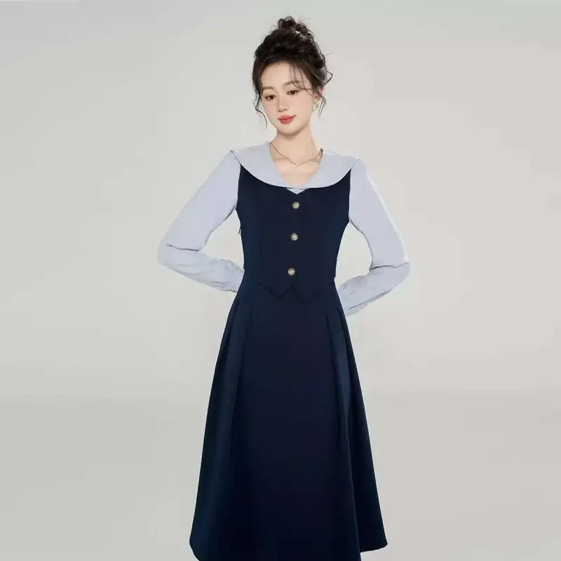 Beautiful Wardrobe Long Sleeved Dress Women's Deep Navy Blue-2