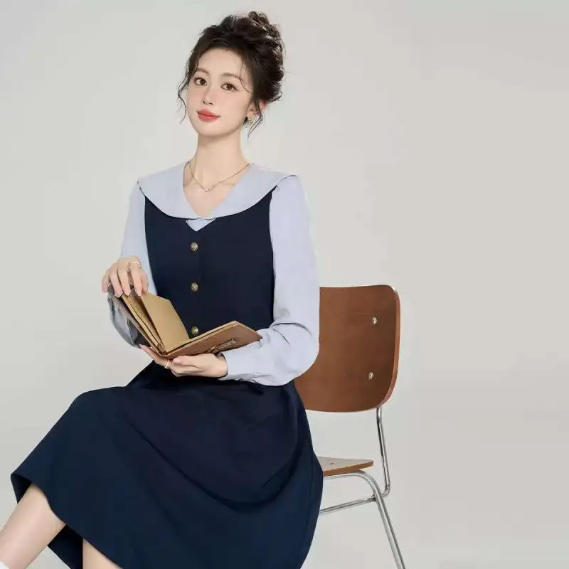 Beautiful Wardrobe Long Sleeved Dress Women's Deep Navy Blue-7
