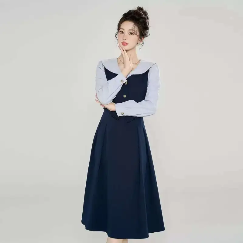 Beautiful Wardrobe Long Sleeved Dress Women's Deep Navy Blue-4