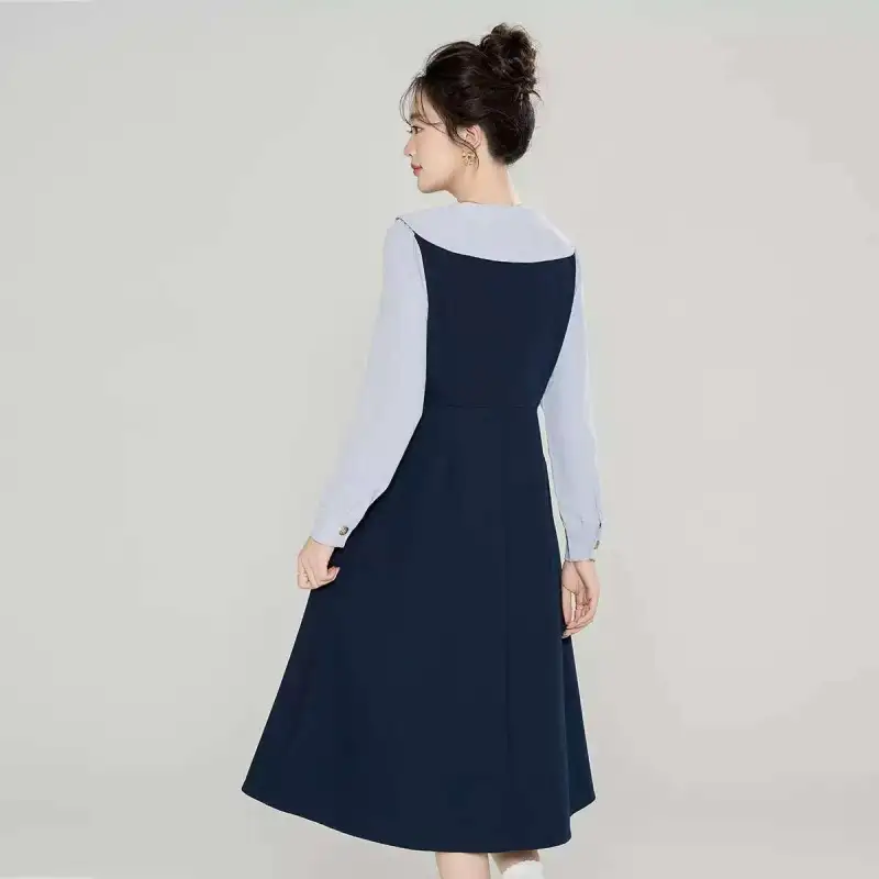 Beautiful Wardrobe Long Sleeved Dress Women's Deep Navy Blue-1