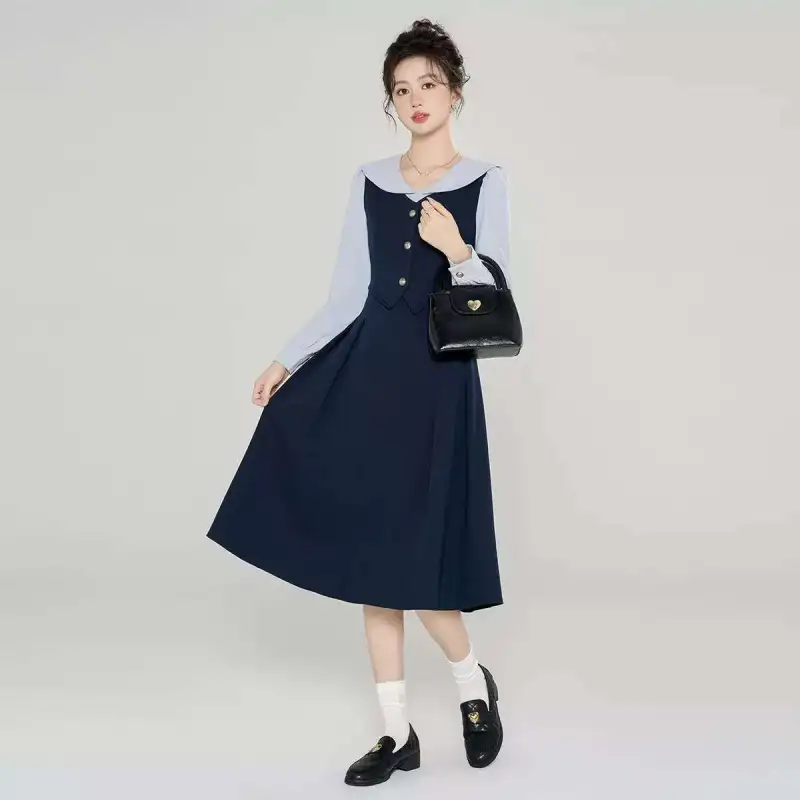 Beautiful Wardrobe Long Sleeved Dress Women's Deep Navy Blue-6