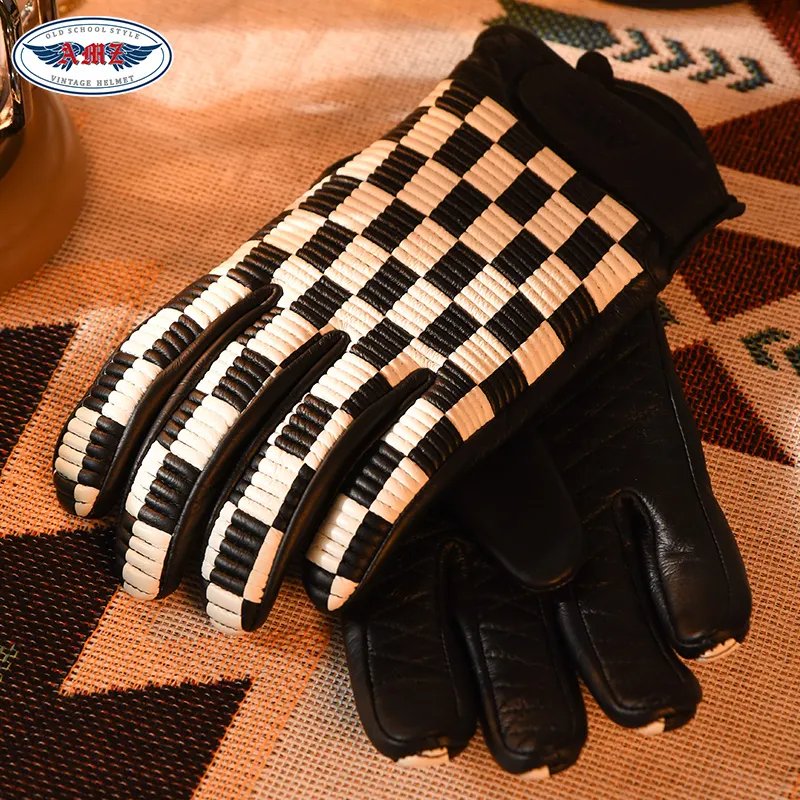 AMZ Riding Equipment Cycling Glove Unisex Top Grain Cow Leather Black White-2