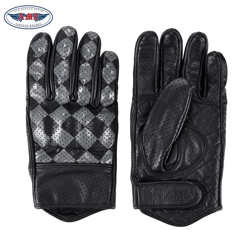 AMZ Cycling Glove Unisex Top Grain Cow Leather Black Gray-4