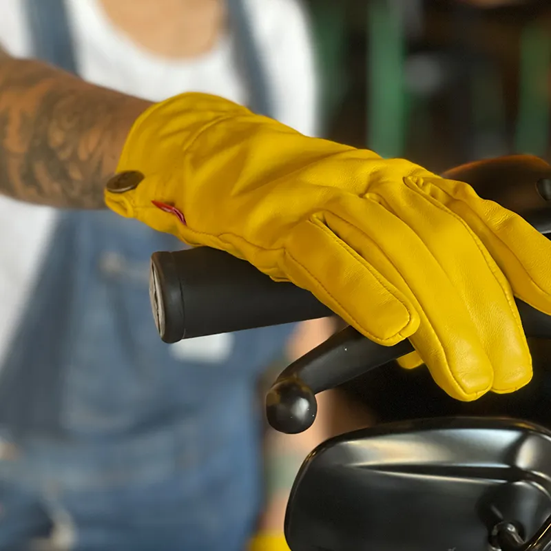 AMZ Riding Equipment Cycling Glove Unisex Sheepskin Vintage Yellow-4