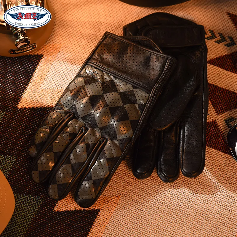 AMZ Cycling Glove Unisex Top Grain Cow Leather Black Gray-1
